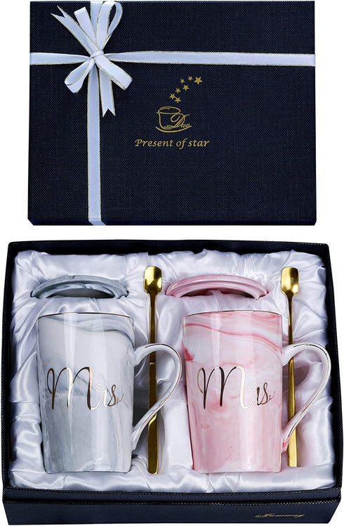 Mr and Mrs Coffee Mugs Set - Unique Wedding Gifts For Bride and Groom